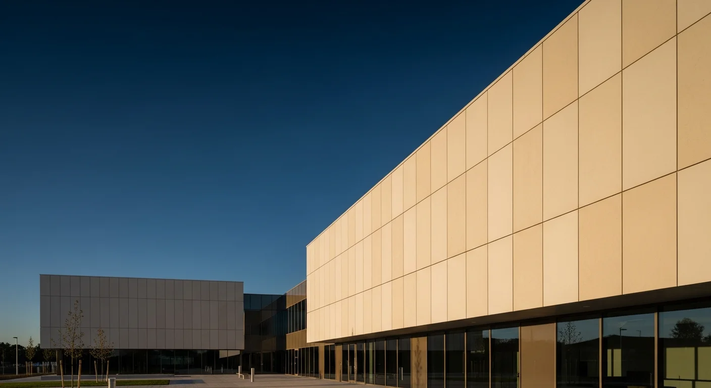 Concept of a panelled façade with a regular grid of recessed joints