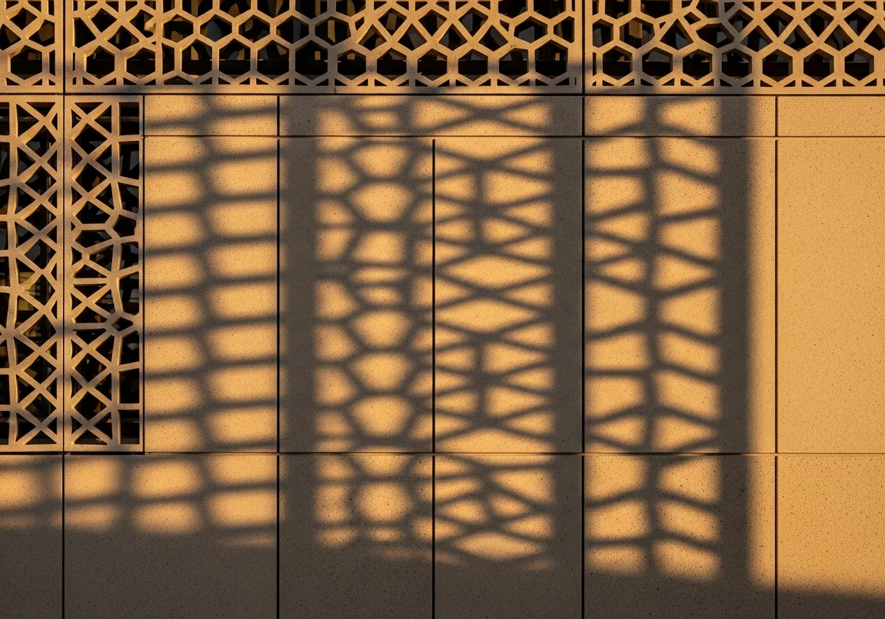 Concept of a perforated geometric screen casting a pattern of shadows